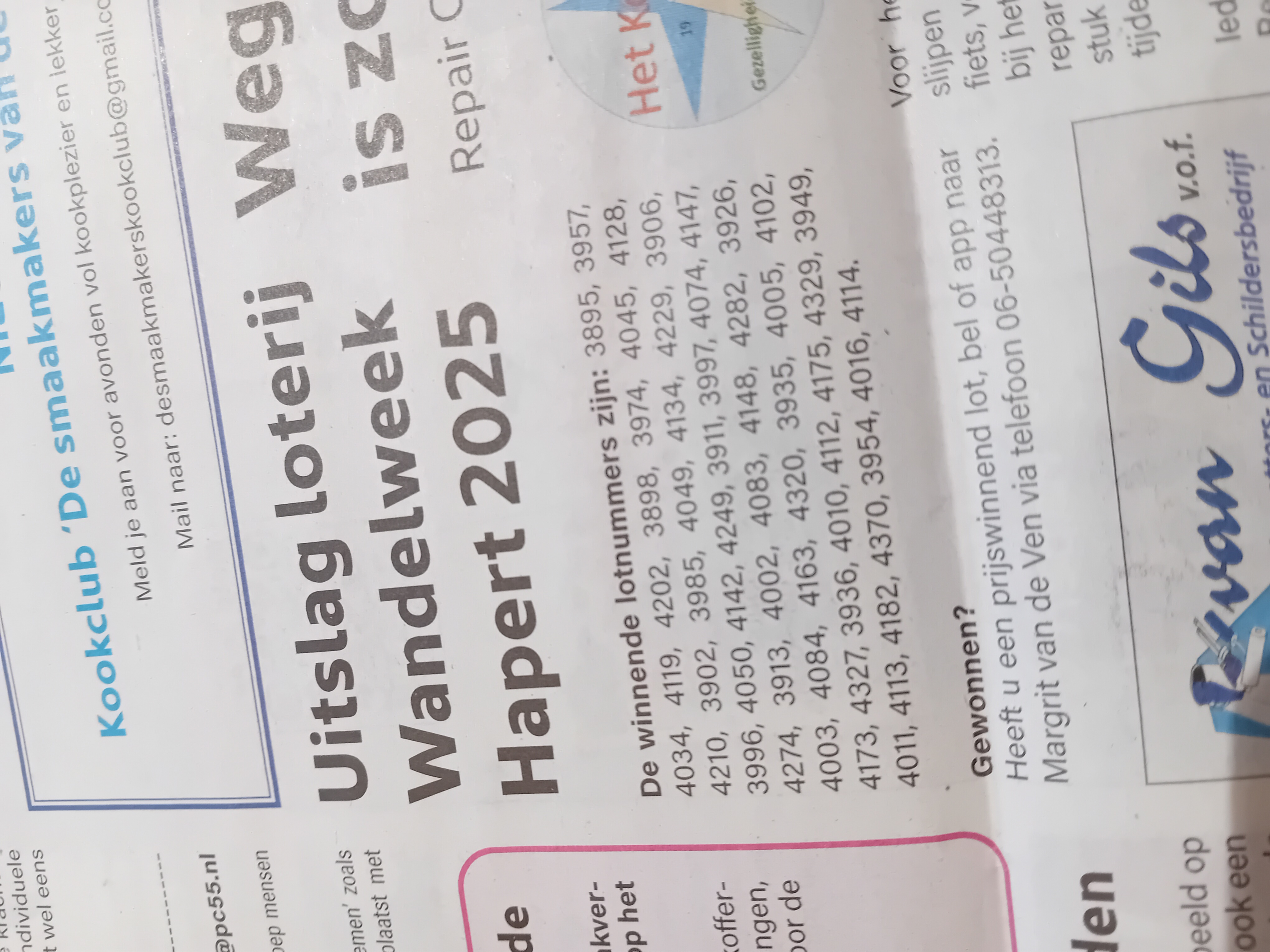 Nu in de PC55: Uitslag loterij Wandelweek Hapert 2025