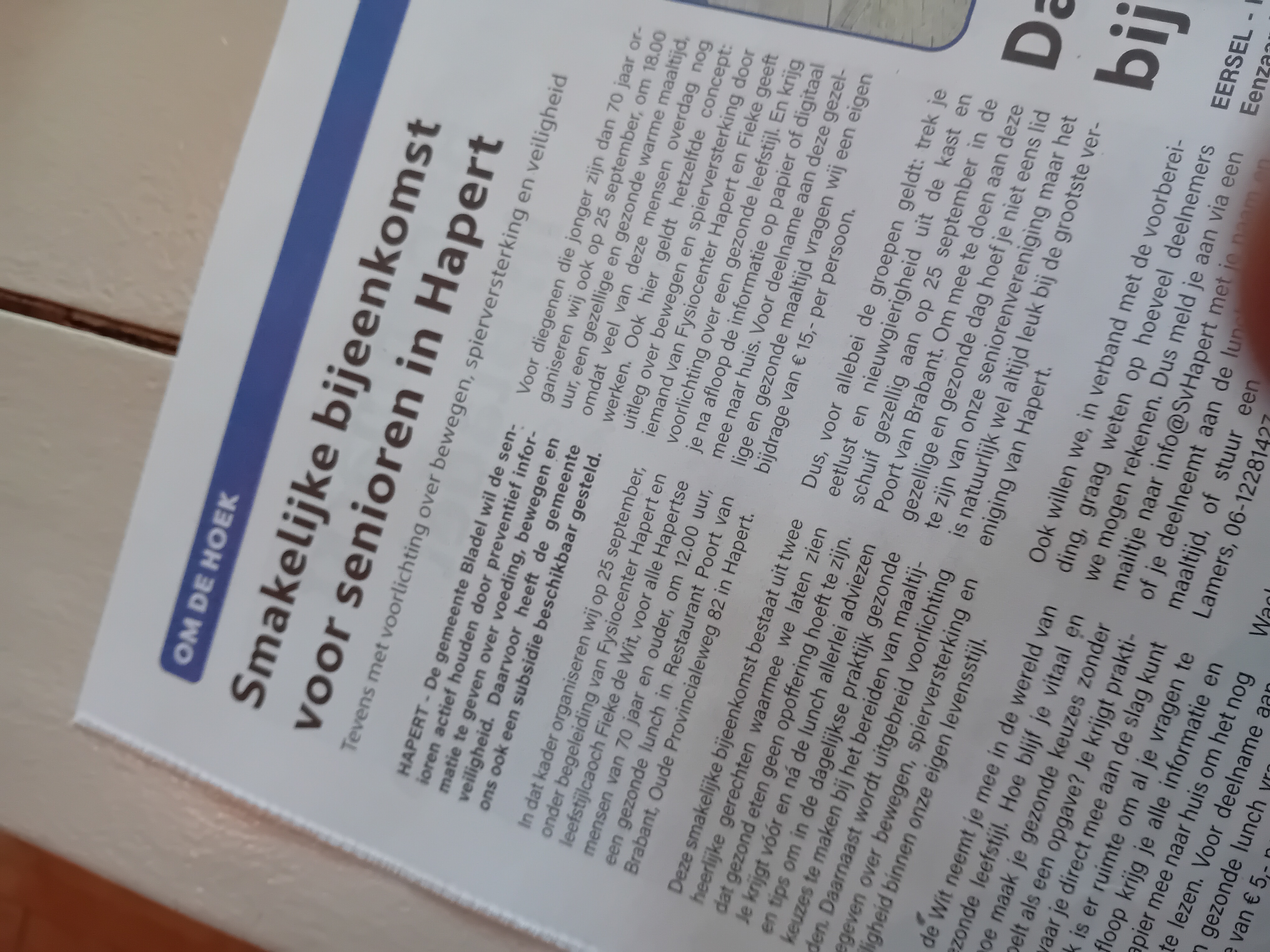 Nu in de PC55: Smakelijke bijeenkomst voor senioren in Hapert