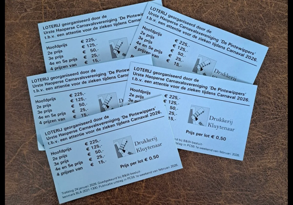🟡🔵Uitslag loterij C.V. de Pintewippers 2026 🔵🟡